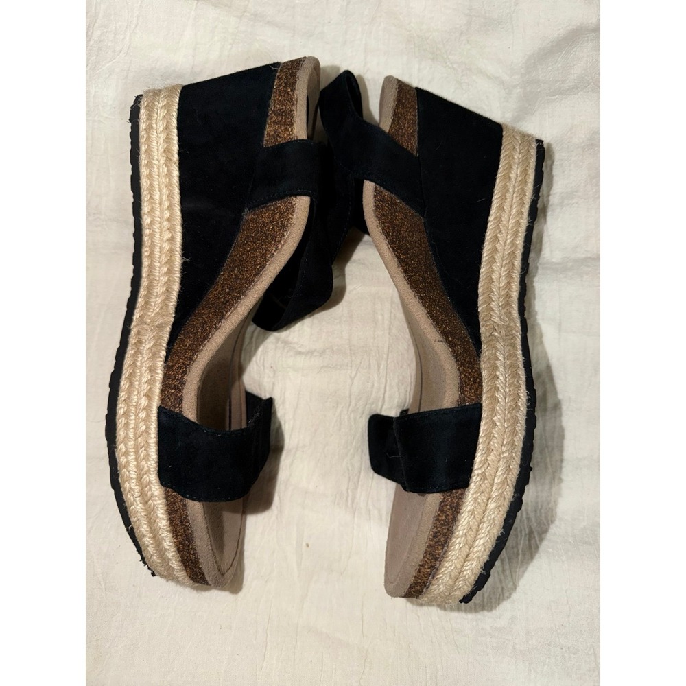 Aetrex Sydney espadrilles wedge ankle strap black tan sandals 7.5 - 8 women's - Picture 9 of 10